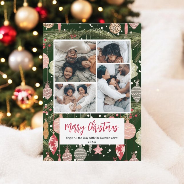 Ornament Pattern Christmas family 5 photos Holiday Card (Ornament Pattern Christmas family 5 photos Holiday Card)