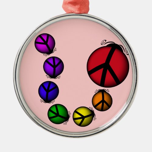 Ornament Peace Pink Ladybug Rainbow Colors Metal Ornament