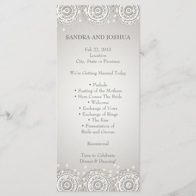 Ornament & Pearls | Wedding Program rack card (Front)