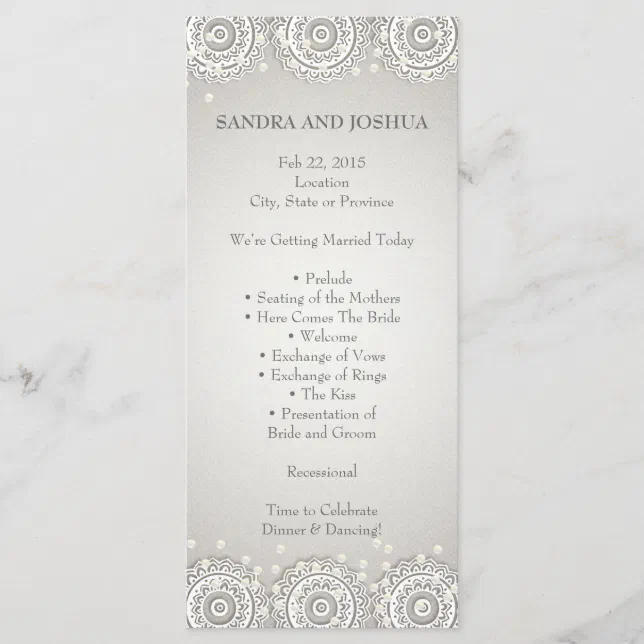 Ornament & Pearls | Wedding Program rack card | Zazzle