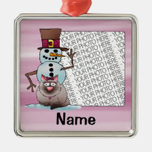 Ornament, Photo & Name Template, Cat Snowman