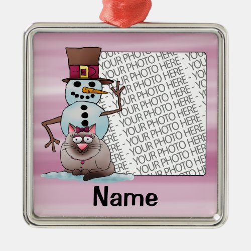 Ornament Photo  Name Template Cat Snowman Metal Ornament