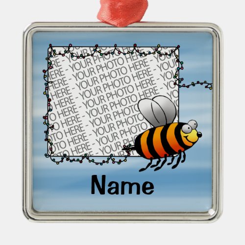 Ornament Photo  Name Template Cute Bee Cartoon Metal Ornament