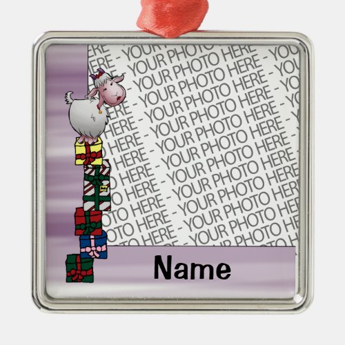 Ornament Photo  Name Template Cute Goat  Gifts Metal Ornament