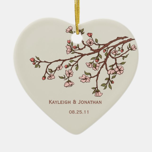 Ornament Pink Cherry Blossoms Wedding Keepsake (Front)