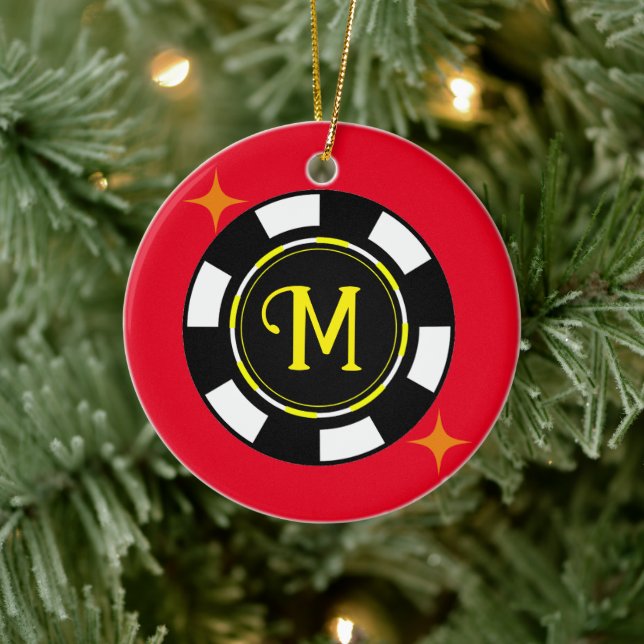 Ornament- Poker Personalized (add initial) Ceramic Ornament (Tree)