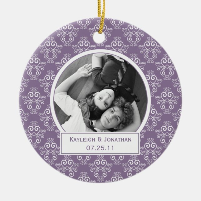 Ornament Purple and White Hearts Wedding Keepsake (Front)