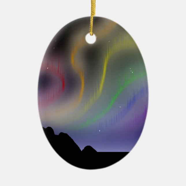 Ornament: Rainbow Northern Lights Ceramic Ornament (Front)
