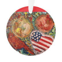 Ornament Red Bird, American Flag Heart- ARTalli