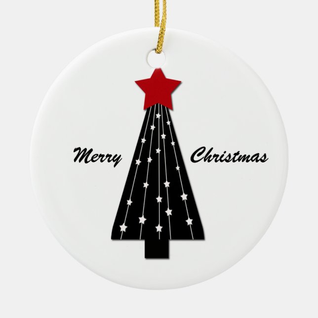 Ornament Red Star Black Tree (Front)