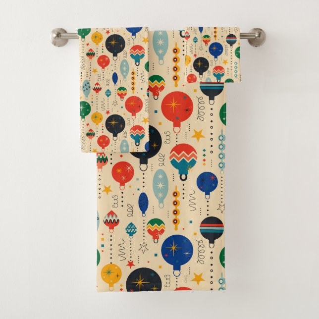 Ornament Retro pattern Holiday decor Beige Bath Towel Set (Insitu)