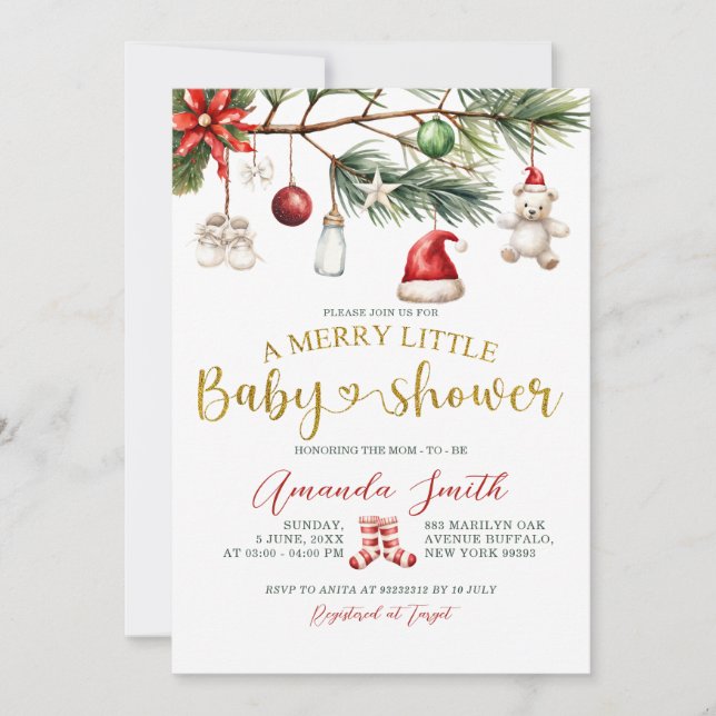 Ornament Santa Merry Little Baby Shower Invitation (Front)