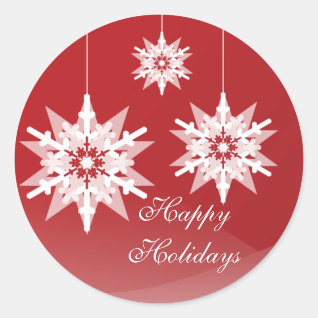 Ornament Snowflakes Large Red Holiday Classic Round Sticker (Front)