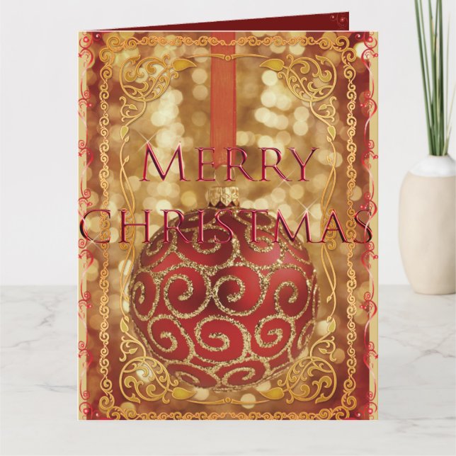  ORNAMENT SPARKLING GOLD RED FRAME  Holiday Card (Front)