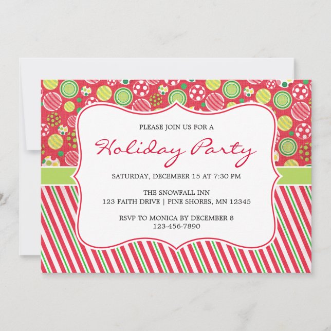 Ornament Stripes Christmas Holiday Party Card (Front)