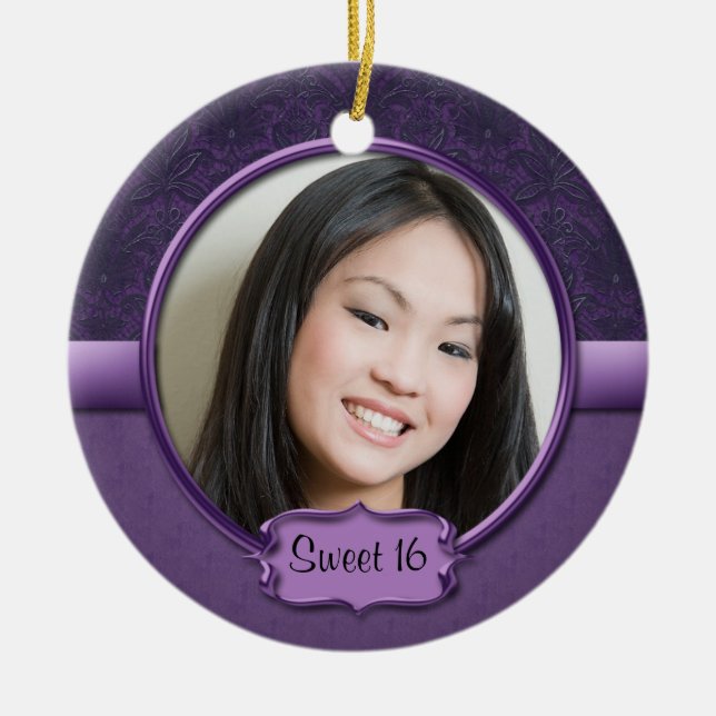 Ornament Two-Tone Purple Brocade Floral Sweet 16 (Front)
