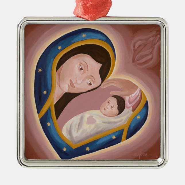 Ornament-United Hearts Of The Holy Mother & Child Metal Ornament (Front)