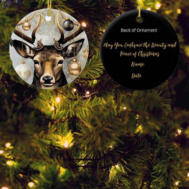 Ornament Winter Christmas Deer – Customizable  (Bring a lot more holiday cheer to your tree with this beautiful customizable Winter deer ornament/)
