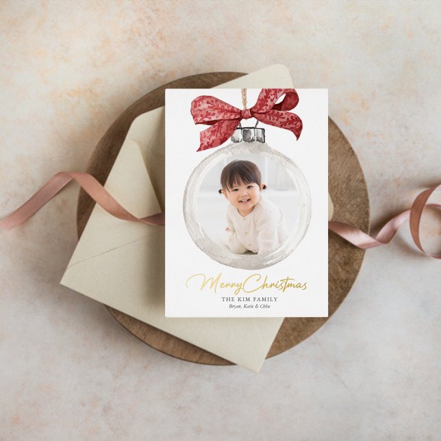 Ornament with Bow Christmas Foil Holiday Card (Creator Uploaded)