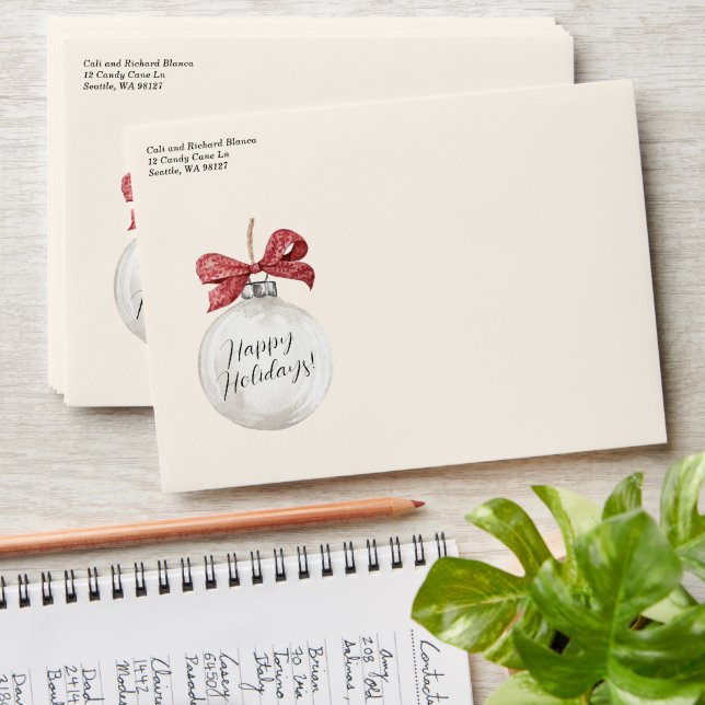 Ornament with Bow Holiday Premium Envelope (Stacked)