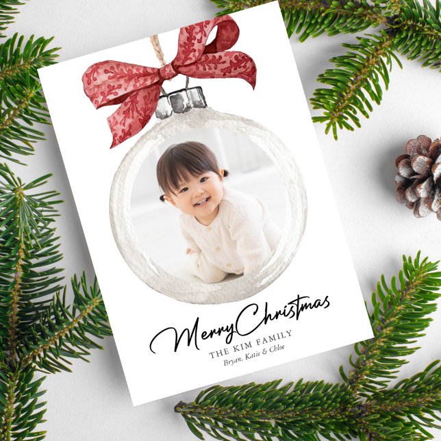 Ornament with Bow Photo Christmas Holiday Card (Creator Uploaded)