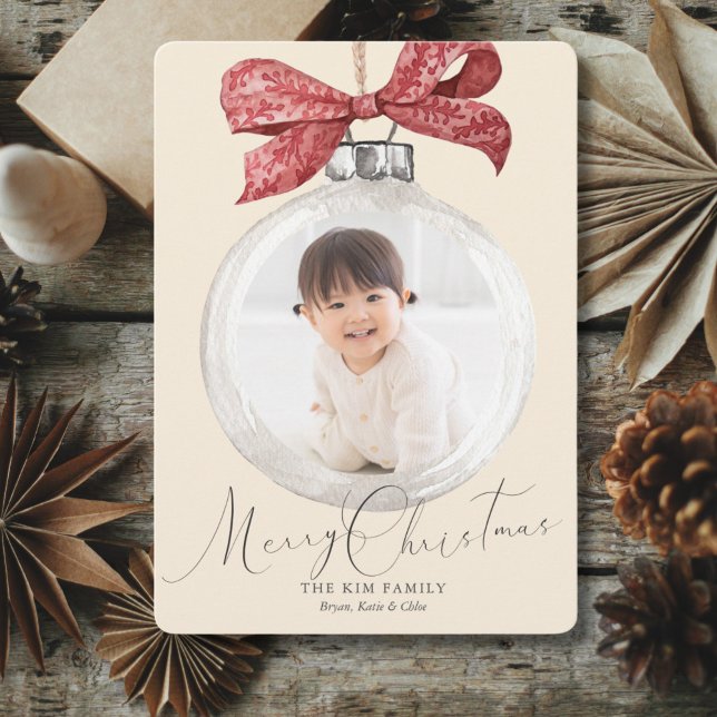 Ornament with Bow Photo Christmas Holiday Card (Creator Uploaded)