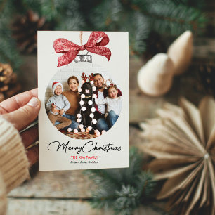Ornament with Bow Photo Christmas Holiday Card