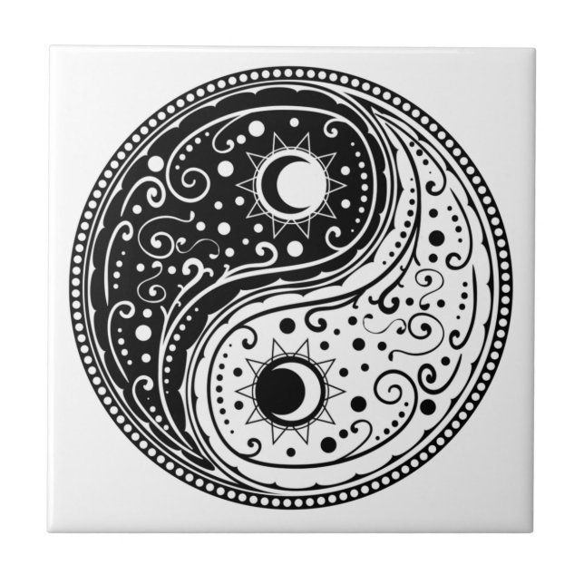 Ornament yin yang sign paisley design ceramic tile (Front)