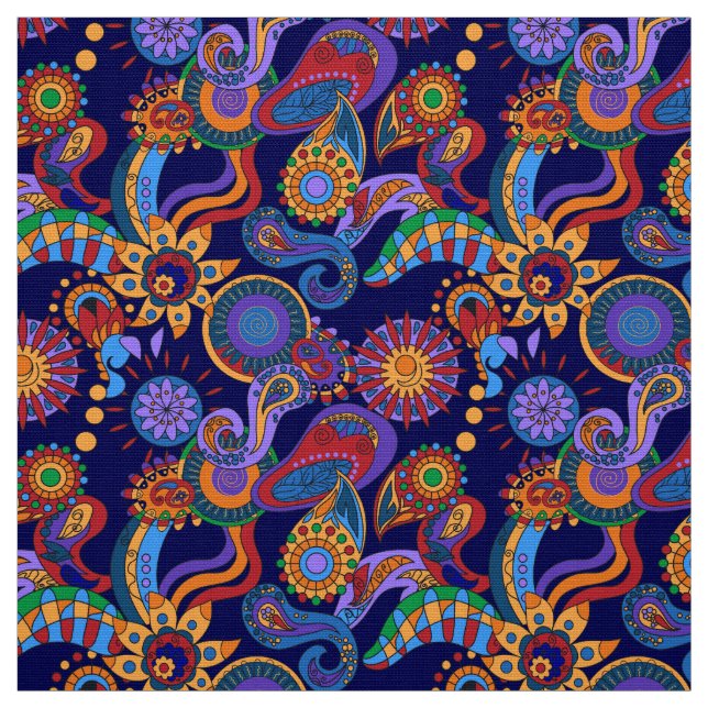 Ornamental abstract floral elements hippie style fabric (Swatch)
