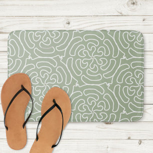Ornamental abstract sage green pattern bath mat
