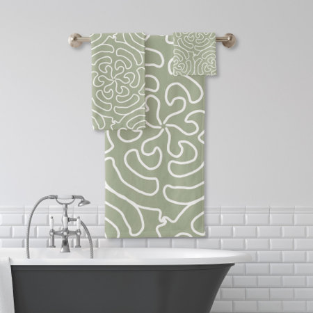Ornamental Abstract Sage Green Pattern Bath Towel Set