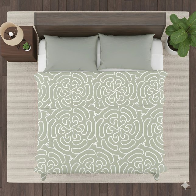 Ornamental abstract sage green pattern duvet cover (sage green pattern bedding)