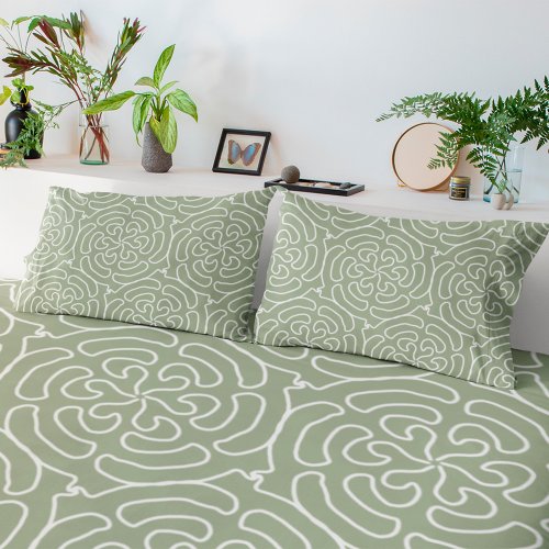 Ornamental abstract sage green pattern pillow case