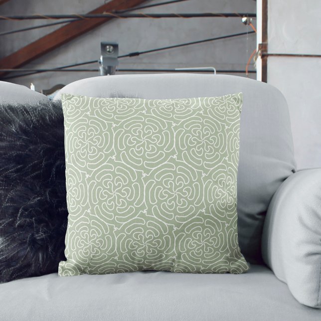 Ornamental abstract sage green pattern throw pillow (Creator Uploaded)