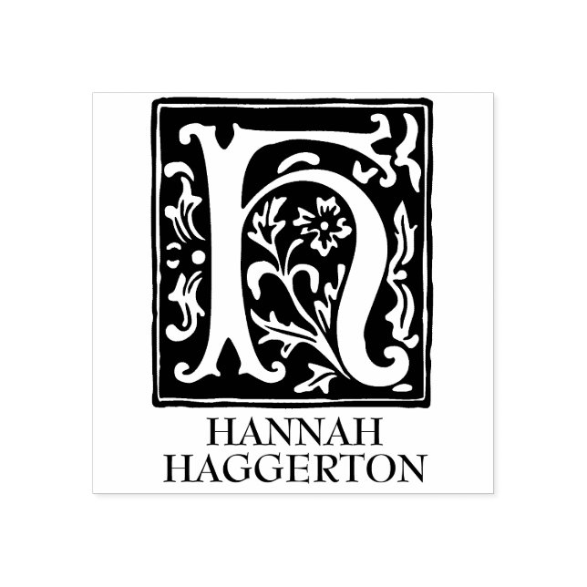 Ornamental Alphabet Letter H Monogrammed Rubber Stamp (Imprint)