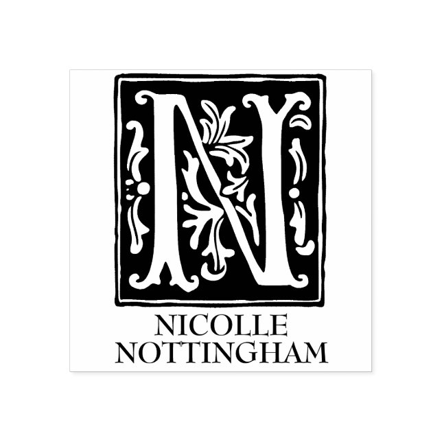 Ornamental Alphabet Letter N Monogrammed Rubber Stamp (Imprint)