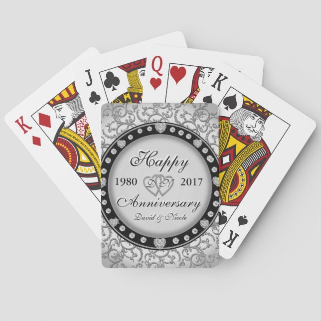 Ornamental Anniversary Custom Monogram Poker Cards (Back)