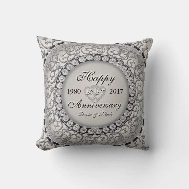 Ornamental Anniversary Custom Monogram Throw Pillow (Front)