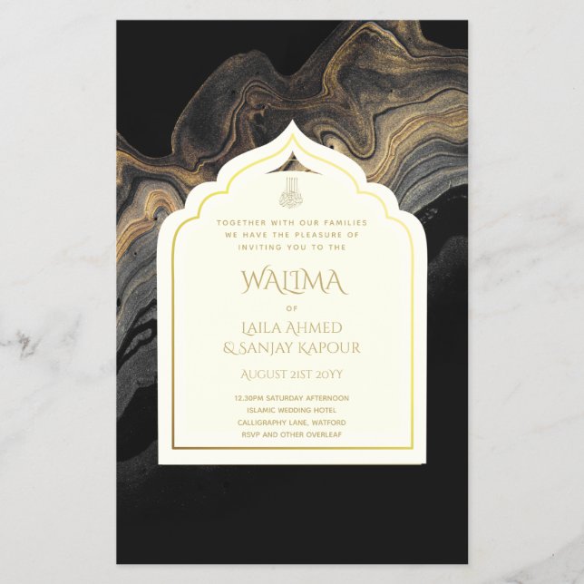 Ornamental Bilingual WALIMA Nikah Muslim Wedding Flyer (Front)