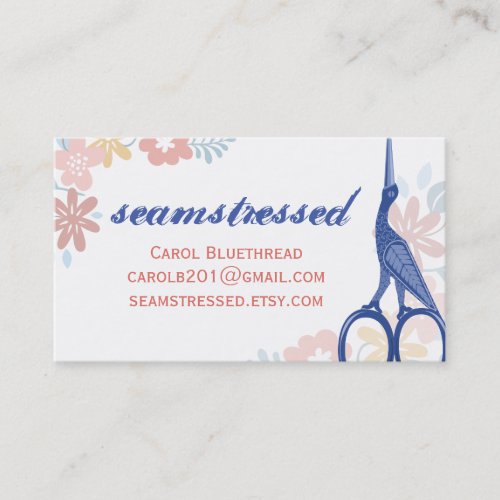 Ornamental bird stork scissors sewing seamstress business card
