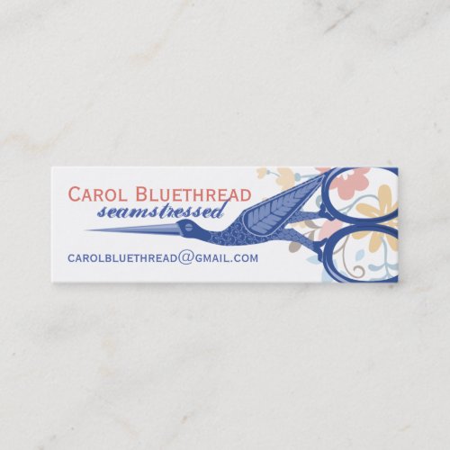 Ornamental bird stork scissors sewing seamstress mini business card