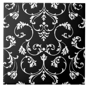 Ornamental black and white pattern ceramic tile