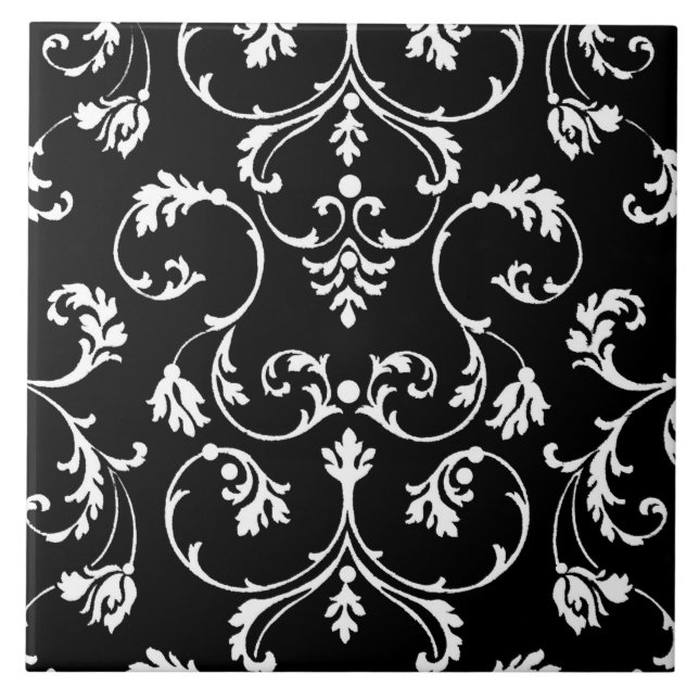 Ornamental black and white pattern ceramic tile (Front)