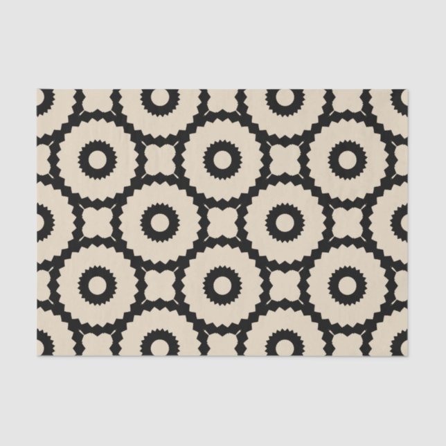 Ornamental Black & Beige Geometric Pattern Tissue Paper (Front)