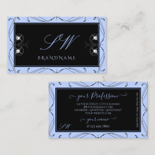 Ornamental Black Blue Sparkling Diamonds Initials Business Card