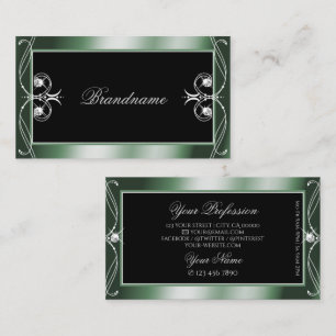 Ornamental Black Green Sparkle Diamonds Squiggled Business Card