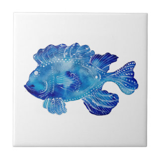 Ornamental Blue Fish Tattoo Ceramic Tile