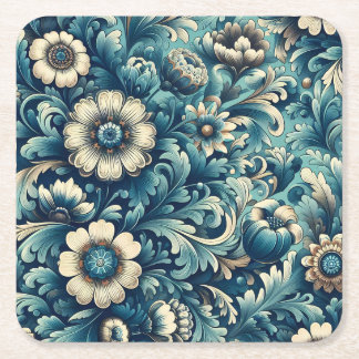 Ornamental Blue Floral Paper Coasters  More Shapes