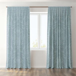 Ornamental Blue-Grayn Damask On Custom Green Blackout Curtains