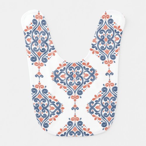 Ornamental Blue Orange Vintage Seamless Baby Bib